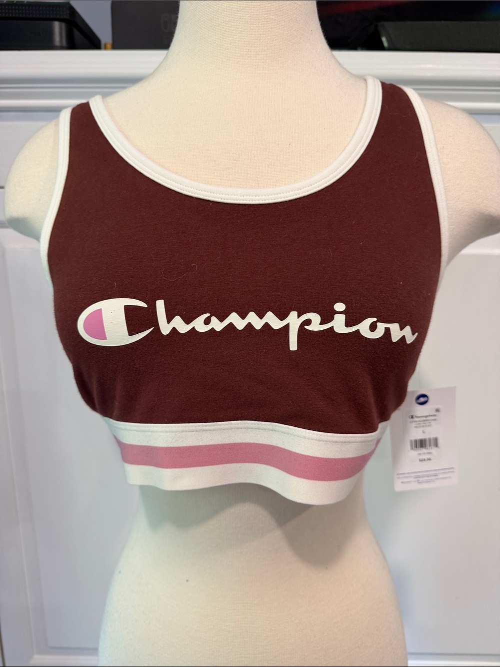 Champion Maroon Sports Bralette with Pink & White Trim